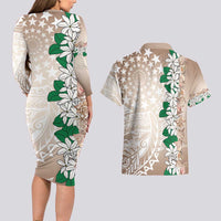 Cook Islands Tiare Maori With Conch Shell Couples Matching Long Sleeve Bodycon Dress and Hawaiian Shirt 2025 Pasifika Polynesian Tattoo