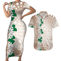 Cook Islands Tiare Maori With Conch Shell Couples Matching Short Sleeve Bodycon Dress and Hawaiian Shirt 2025 Pasifika Polynesian Tattoo