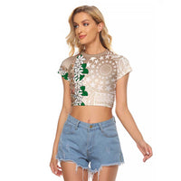 Cook Islands Tiare Maori With Conch Shell Raglan Cropped T Shirt 2025 Pasifika Polynesian Tattoo