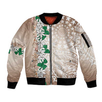 Cook Islands Tiare Maori With Conch Shell Sleeve Zip Bomber Jacket 2025 Pasifika Polynesian Tattoo