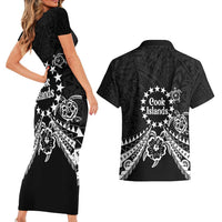Kia Orana Cook Islands Couples Matching Short Sleeve Bodycon Dress and Hawaiian Shirt 2025 Pasifika Polynesian Turtle Black Color