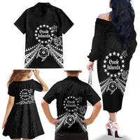 Kia Orana Cook Islands Family Matching Off The Shoulder Long Sleeve Dress and Hawaiian Shirt 2025 Pasifika Polynesian Turtle Black Color
