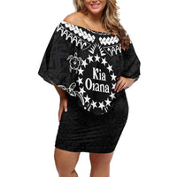 Kia Orana Cook Islands Off Shoulder Short Dress 2025 Pasifika Polynesian Turtle Black Color