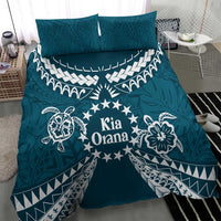 Kia Orana Cook Islands Bedding Set Polynesian Turtle Crowberry Blue Color