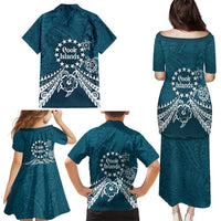 Kia Orana Cook Islands Family Matching Puletasi and Hawaiian Shirt Polynesian Turtle Crowberry Blue Color