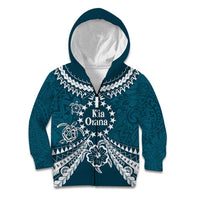 Kia Orana Cook Islands Kid Hoodie Polynesian Turtle Crowberry Blue Color