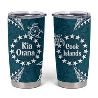 Kia Orana Cook Islands Tumbler Cup Polynesian Turtle Crowberry Blue Color