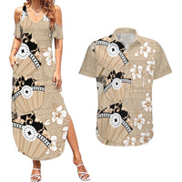 Bula Fiji Iri Buli Couples Matching Summer Maxi Dress and Hawaiian Shirt Woven Fan With Fijian Tapa