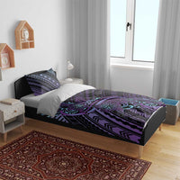 Teal Purple Polynesia Plumeria Tattoo Bedding Set
