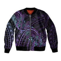 Teal Purple Polynesia Plumeria Tattoo Bomber Jacket