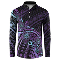 Teal Purple Polynesia Plumeria Tattoo Button Sweatshirt