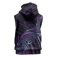 Teal Purple Polynesia Plumeria Tattoo Sleeveless Zip Hoodie
