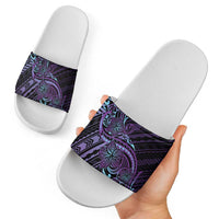 Teal Purple Polynesia Plumeria Tattoo Slide Sandals