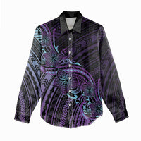 Teal Purple Polynesia Plumeria Tattoo Women Casual Shirt
