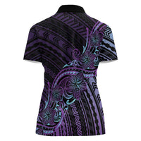 Teal Purple Polynesia Plumeria Tattoo Women Polo Shirt LT14 - Polynesian Pride