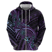 Teal Purple Polynesia Plumeria Tattoo Zip Hoodie