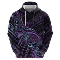 Teal Purple Polynesia Plumeria Tattoo Zip Hoodie