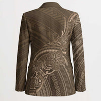Brown Polynesia Plumeria Tattoo Blazer
