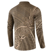Brown Polynesia Plumeria Tattoo Button Sweatshirt