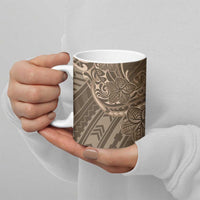 Brown Polynesia Plumeria Tattoo Ceramic Mug