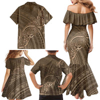 Brown Polynesia Plumeria Tattoo Family Matching Mermaid Dress and Hawaiian Shirt