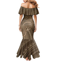 Brown Polynesia Plumeria Tattoo Family Matching Mermaid Dress and Hawaiian Shirt