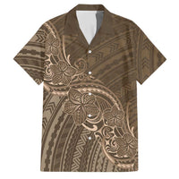 Brown Polynesia Plumeria Tattoo Family Matching Off Shoulder Maxi Dress and Hawaiian Shirt