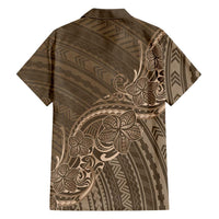 Brown Polynesia Plumeria Tattoo Family Matching Summer Maxi Dress and Hawaiian Shirt