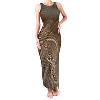 Brown Polynesia Plumeria Tattoo Family Matching Tank Maxi Dress and Hawaiian Shirt