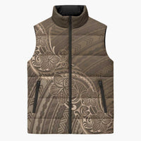 Brown Polynesia Plumeria Tattoo Sleeveless Puffer Jacket