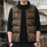 Brown Polynesia Plumeria Tattoo Sleeveless Puffer Jacket