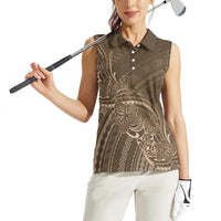 Brown Polynesia Plumeria Tattoo Women Sleeveless Polo Shirt