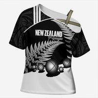 Custom New Zealand Silver Fern Petanque Cross Shoulder Shirt Aotearoa Maori Pattern