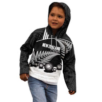 Custom New Zealand Silver Fern Petanque Kid Hoodie Aotearoa Maori Pattern