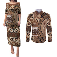 Samoa Siapo Couples Matching Puletasi and Long Sleeve Button Shirt Happy Independence Day Vintage Vibes LT14 Brown - Polynesian Pride