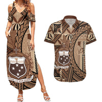 Samoa Siapo Couples Matching Summer Maxi Dress and Hawaiian Shirt Happy Independence Day Vintage Vibes LT14 Brown - Polynesian Pride