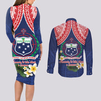 Samoan Independence Day Couples Matching Long Sleeve Bodycon Dress and Long Sleeve Button Shirt Manuia Le Tutoatasi O Samoa