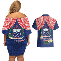 Samoan Independence Day Couples Matching Off Shoulder Short Dress and Hawaiian Shirt Manuia Le Tutoatasi O Samoa LT14 - Polynesian Pride