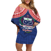 Samoan Independence Day Off Shoulder Short Dress Manuia Le Tutoatasi O Samoa LT14 Women Blue - Polynesian Pride