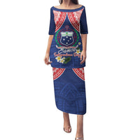 Samoan Independence Day Puletasi Manuia Le Tutoatasi O Samoa LT14 Long Dress Blue - Polynesian Pride