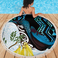 New Zealand Silver Fern Tui Bird Beach Blanket Maori Kowhai Paua Shell Taniko Motifs