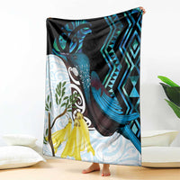 New Zealand Silver Fern Tui Bird Blanket Maori Kowhai Paua Shell Taniko Motifs