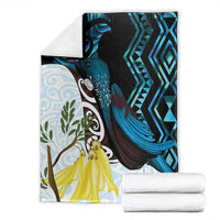 New Zealand Silver Fern Tui Bird Blanket Maori Kowhai Paua Shell Taniko Motifs