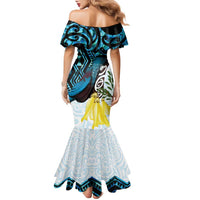 New Zealand Silver Fern Tui Bird Family Matching Mermaid Dress and Hawaiian Shirt Maori Kowhai Paua Shell Taniko Motifs