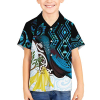 New Zealand Silver Fern Tui Bird Hawaiian Shirt Maori Kowhai Paua Shell Taniko Motifs
