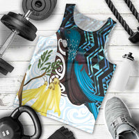 New Zealand Silver Fern Tui Bird Men Tank Top Maori Kowhai Paua Shell Taniko Motifs