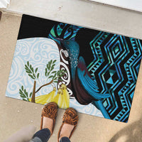 New Zealand Silver Fern Tui Bird Rubber Doormat Maori Kowhai Paua Shell Taniko Motifs