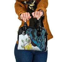 New Zealand Silver Fern Tui Bird Shoulder Handbag Maori Kowhai Paua Shell Taniko Motifs