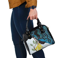 New Zealand Silver Fern Tui Bird Shoulder Handbag Maori Kowhai Paua Shell Taniko Motifs