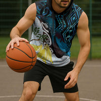 New Zealand Silver Fern Tui Bird Sleeveless Hoodie Maori Kowhai Paua Shell Taniko Motifs - Polynesian Pride